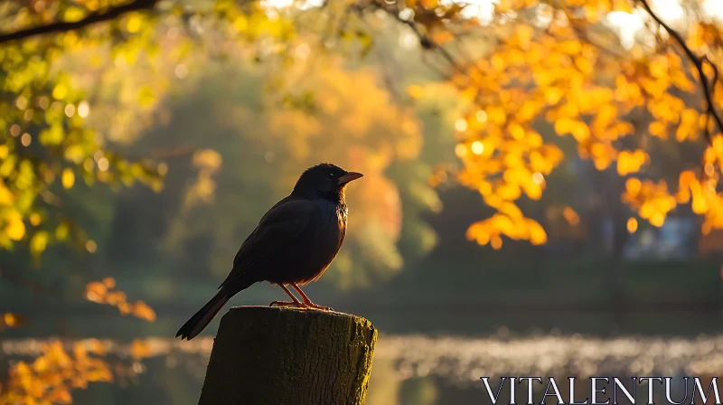 Bird in Autumn Sunlight AI Image