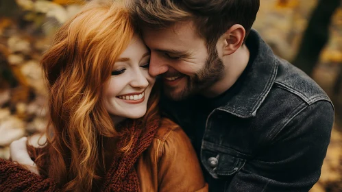 Joyful Couple's Portrait in Autumn