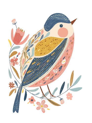 Floral Bird on Branch - Vector Illustration