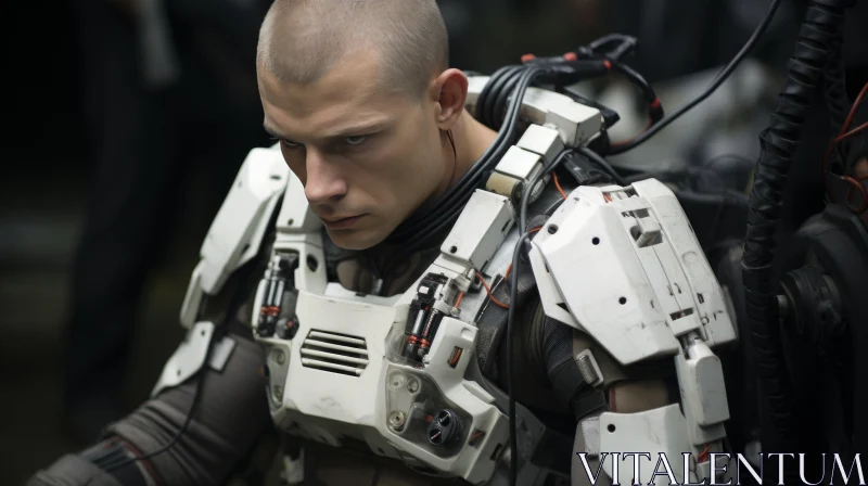 Futuristic Encounter: Man in Military Attire with Robot AI Image