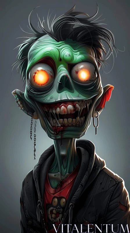 Green-Skinned Zombie Digital Art with Dark Background AI Image