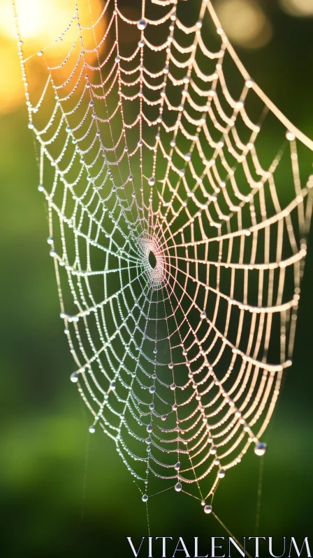 AI ART Luminous Spider's Web with Dew Drops - Nature-Inspired Art