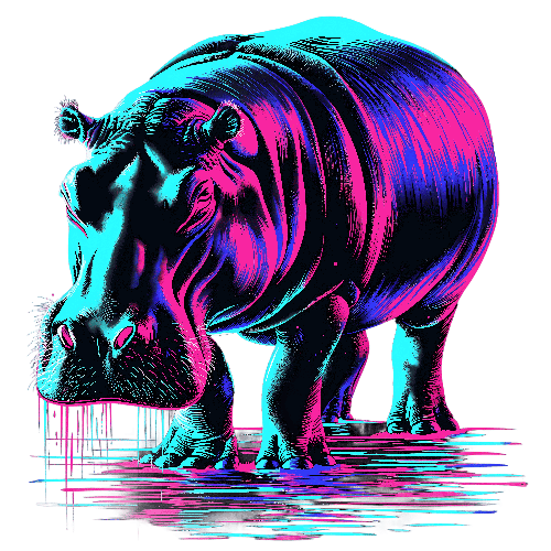 POD Design Neon Hippopotamus Apparel Art - Bold Graphic Style