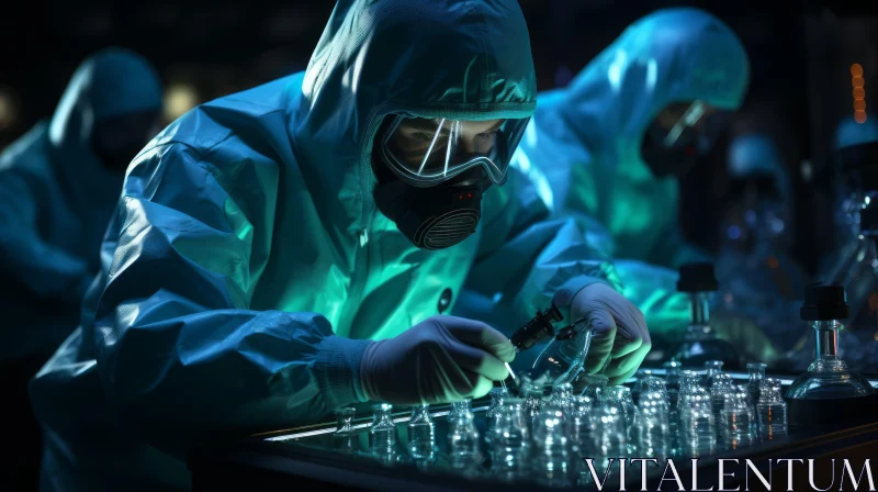 Professional Laboratory Workers in Protective Suits - Meticulous Photorealistic Still Lifes AI Image