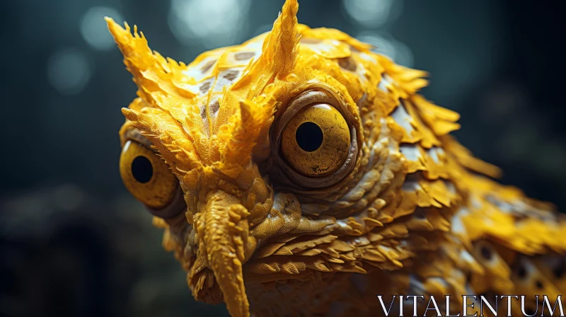 Yellow Owl in Dark Background - 3D Rendering Animal Art AI Image