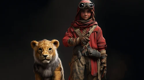 Young Adventurer with Lion Companion