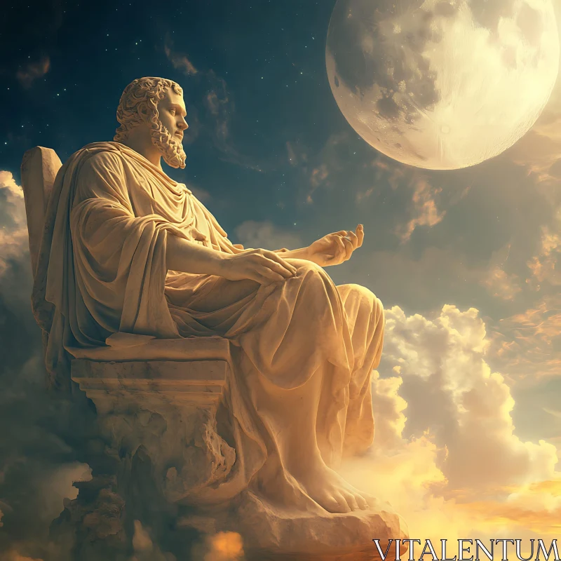 AI ART Moonlit Statue Contemplation