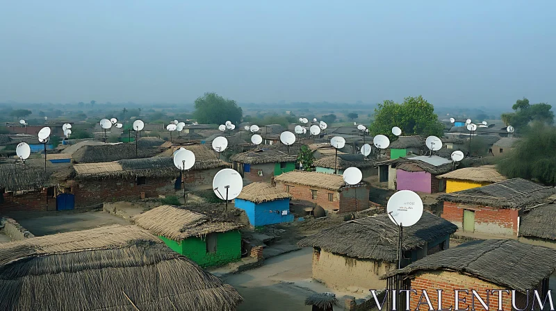 AI ART Rural Village with Satellite Dishes