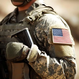 US Military Soldier with American Flag