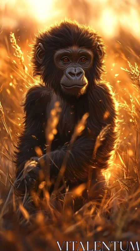 Golden Hour Monkey Portrait AI Image