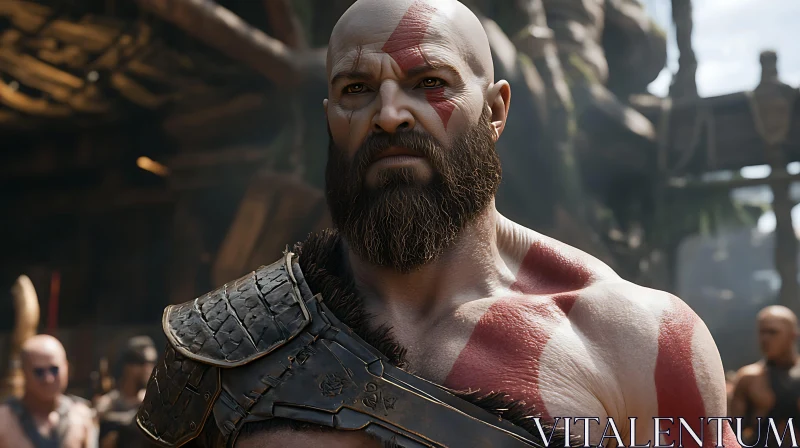 Bearded Warrior with Red Paint AI Image