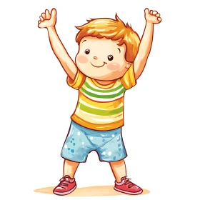 Happy Boy Cartoon with Striped Shirt