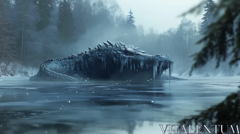 Winter Dragon in a Frozen Landscape AI Image