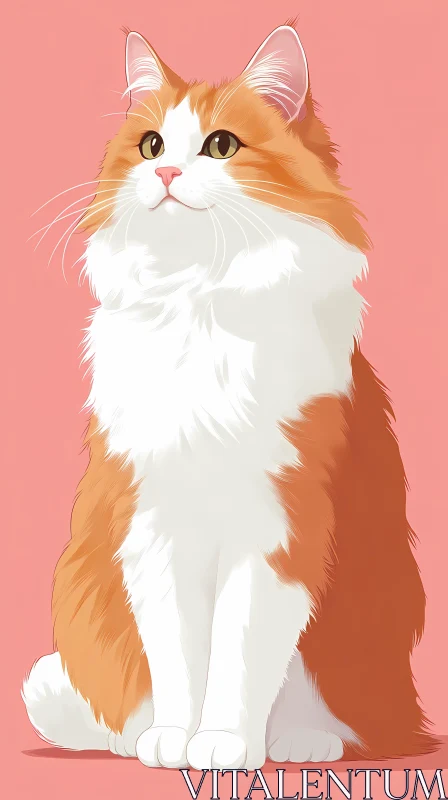 Fluffy Feline Art Against Pink AI Image