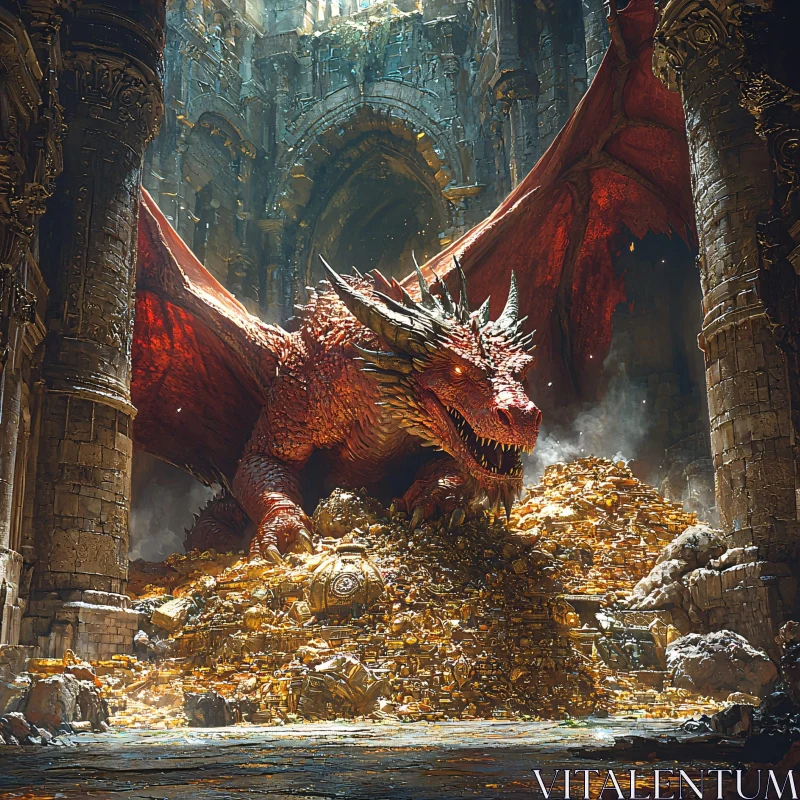 Red Dragon on Treasure Pile AI Image