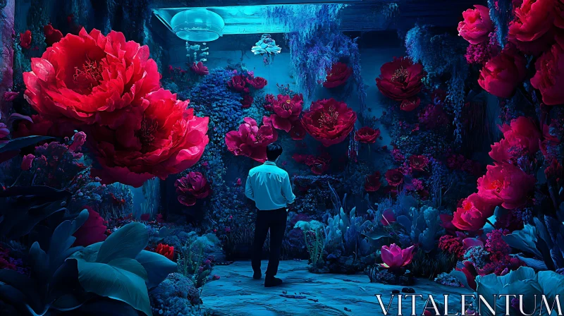 Dreamlike Botanical Interior with Red Blossoms AI Image
