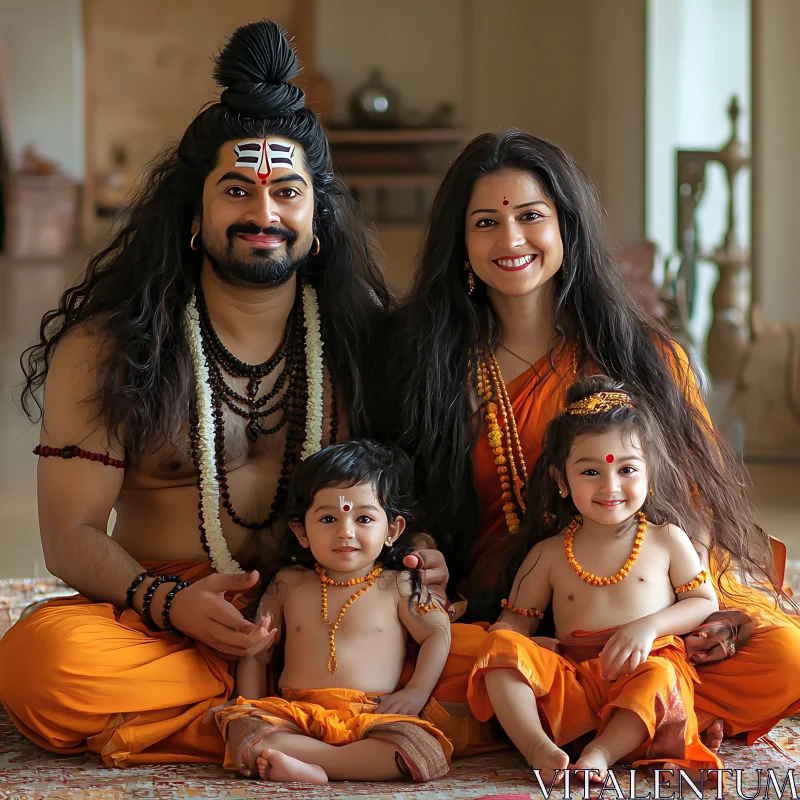 Serene Family in Traditional Indian Clothing AI Image