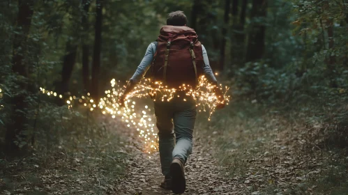 Forest Trail with Magical Lights