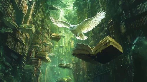 Owl in a Magical Library