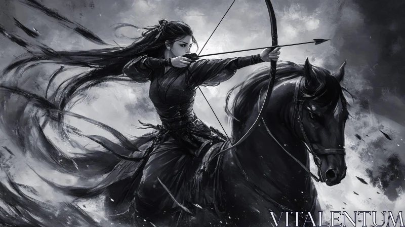 Monochrome Horse Archer Woman AI Image