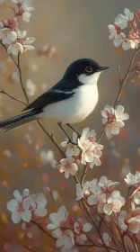 Serene Bird on Flowered Branch