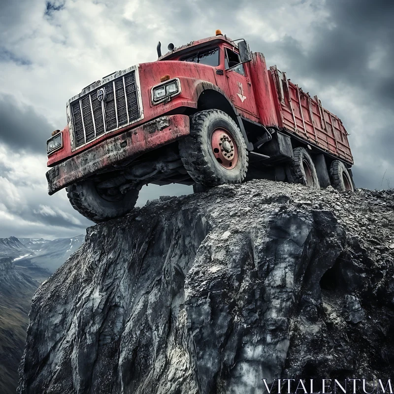 AI ART Precarious Truck on Mountain Peak