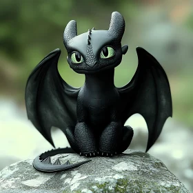 Stylized Dragon Statue with Green Eyes