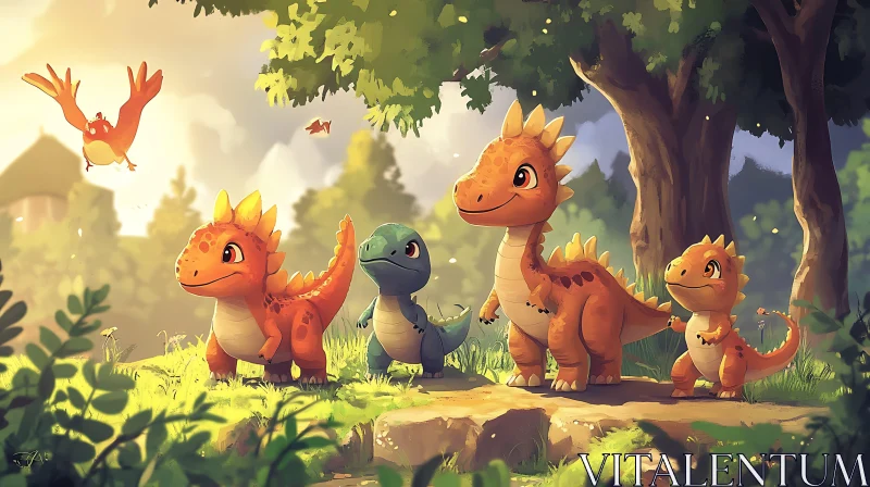 AI ART Friendly Dinosaurs Cartoon Art