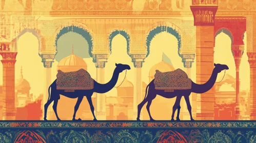 Moroccan Caravan: Camels in Silhouette