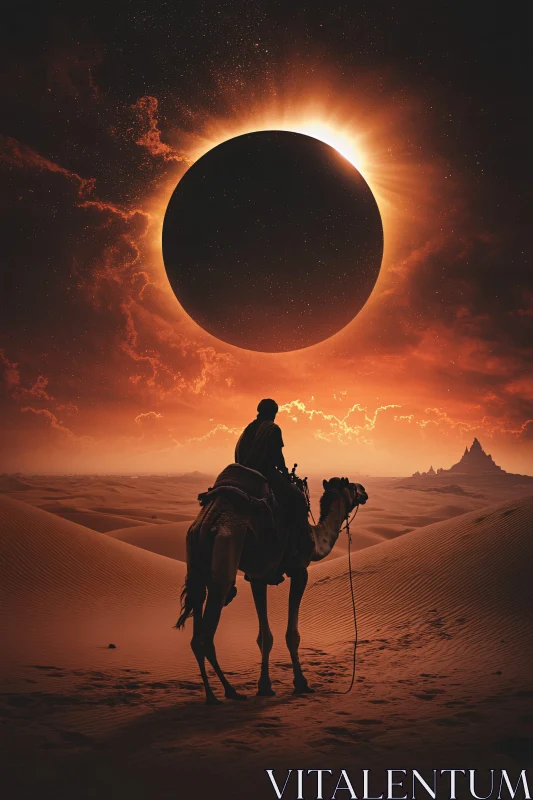 AI ART Camel Ride Through Desert Eclipse