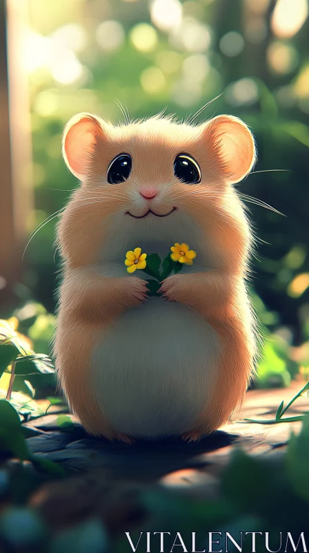 Charming Hamster with Flowers AI Image