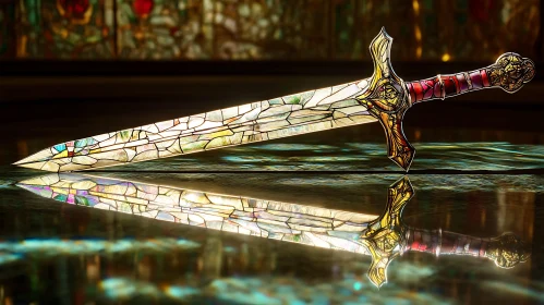 Intricate Glass Sword Reflection Art