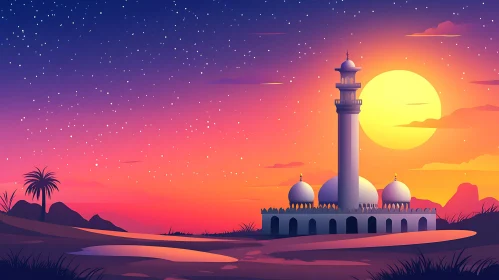 Tranquil Mosque Illustration at Dusk