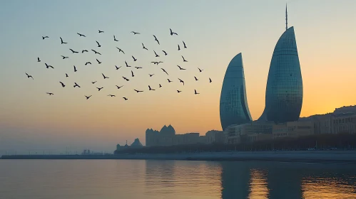 Urban Dawn: Birds Over the City