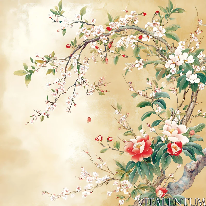 AI ART Blooming Branches: A Floral Art Piece