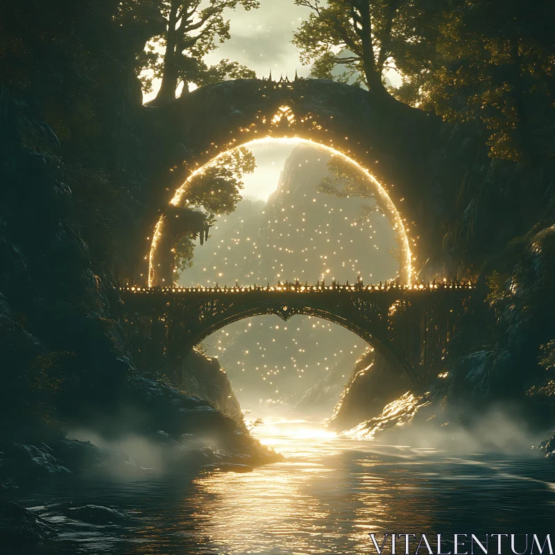 Mystical Portal Above Forest Bridge AI Image