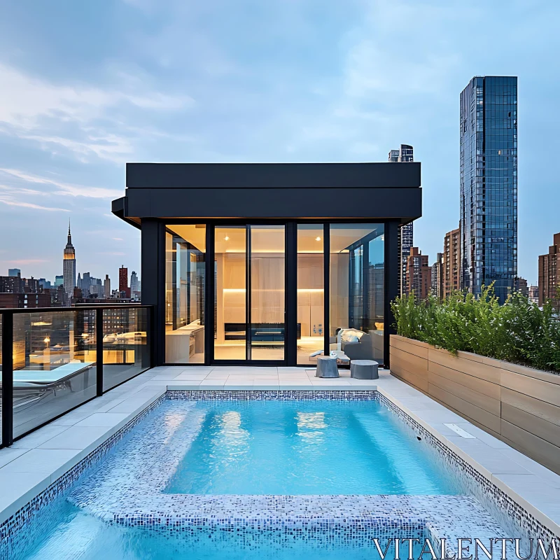 Urban Oasis: Rooftop Pool and Cityscape AI Image