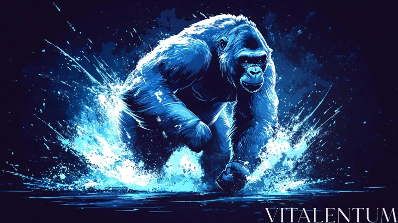 Gorilla in Blue Motion Art AI Image