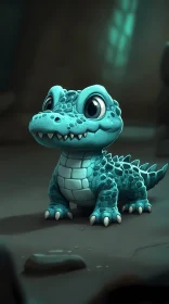 Teal Cartoon Baby Crocodile
