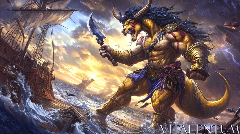 AI ART Sea Monster Confrontation: A Minotaur's Wrath