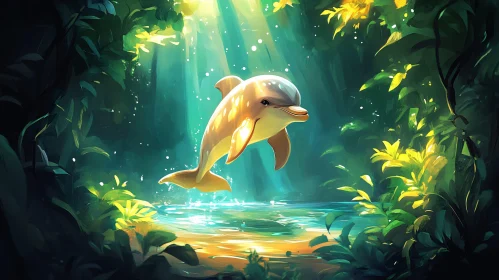 Dolphin in Lush Jungle Scenery