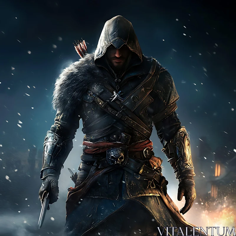 AI ART Hooded Assassin in the Snow