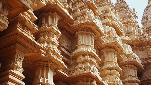 Ancient Temple Exterior with Stone Sculptures