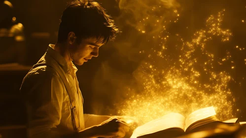 Man Reading Book With Magical Light