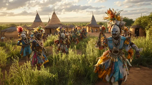 Masked Dancers in Traditional Village