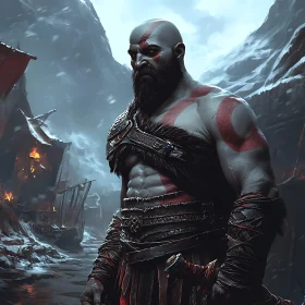 Grim Warrior in Winter Landscape