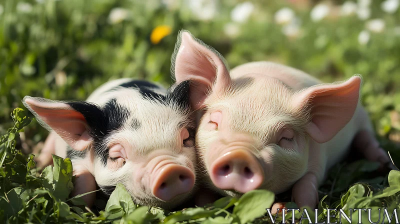 Peaceful Piglets Resting in Nature AI Image