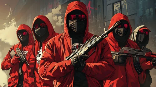 Urban Vigilantes: Hooded Figures with Weapons