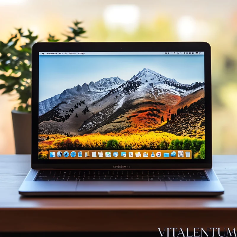 Laptop Displaying Scenic Mountain Vista AI Image