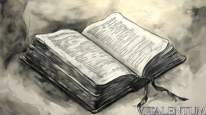 Open Book Sketch with Ribbon AI Image